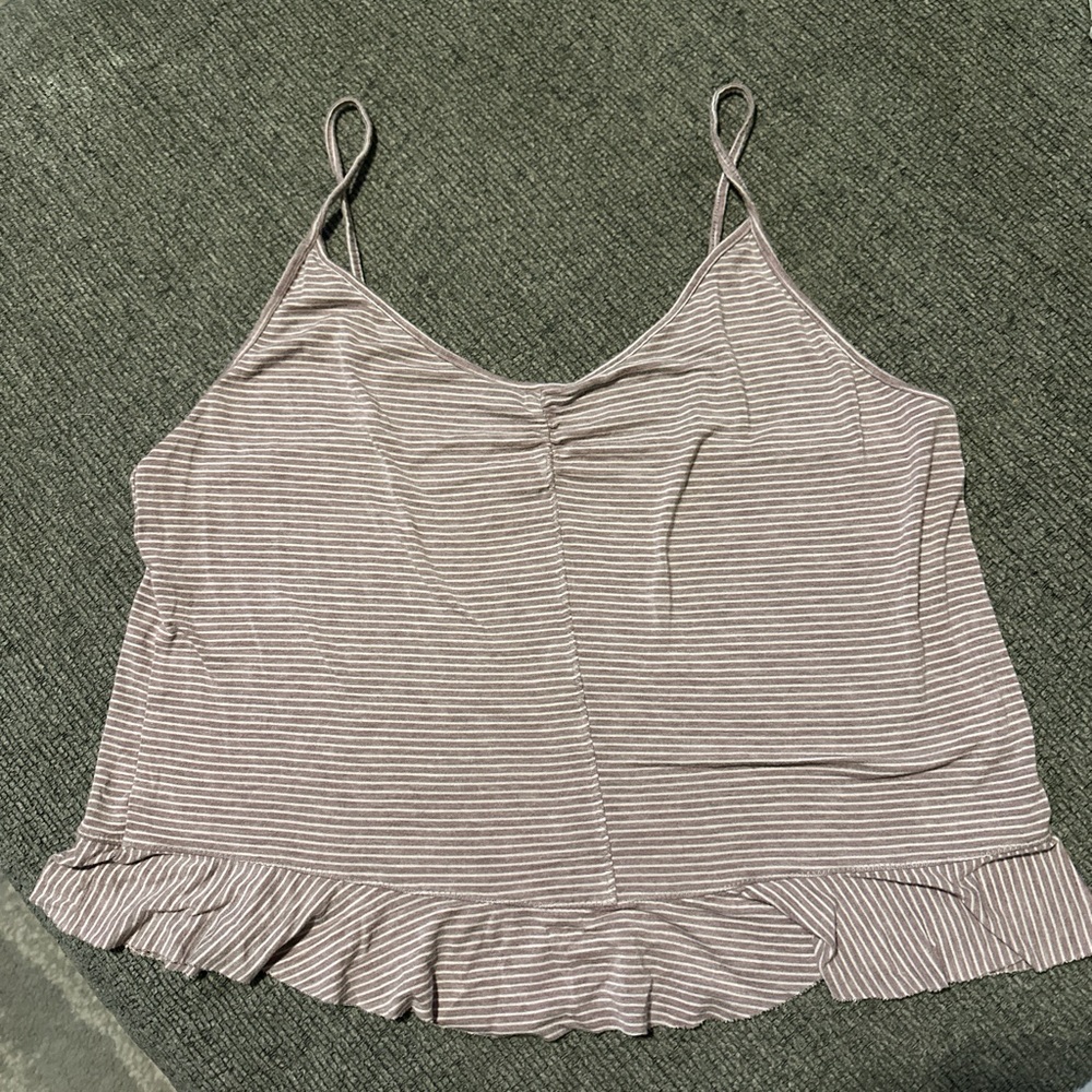 American Eagle Outfitters pink and White Ruffled Crop Camisole
